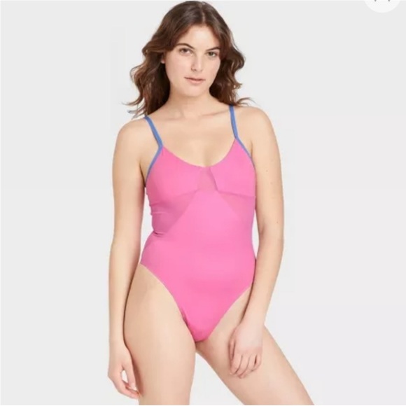 WOMEN'S Mesh Bodysuit Colsie Pink - Picture 1 of 6